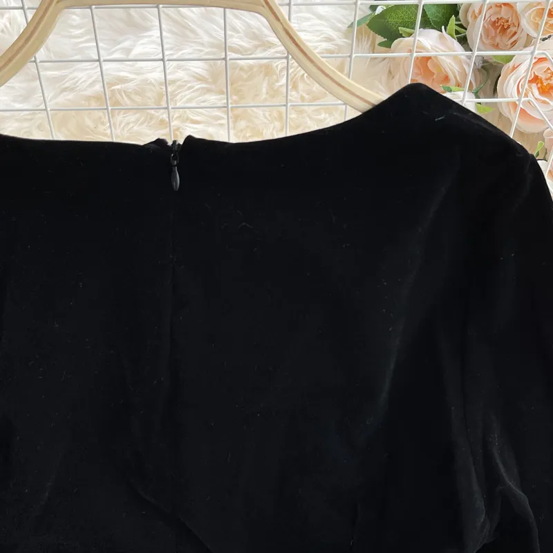 Vintage Black Dress for Women Elegant Lantren Sleeve Square Neck Party Dresses Korean Fashion Woman Clothes Vestidos 2023