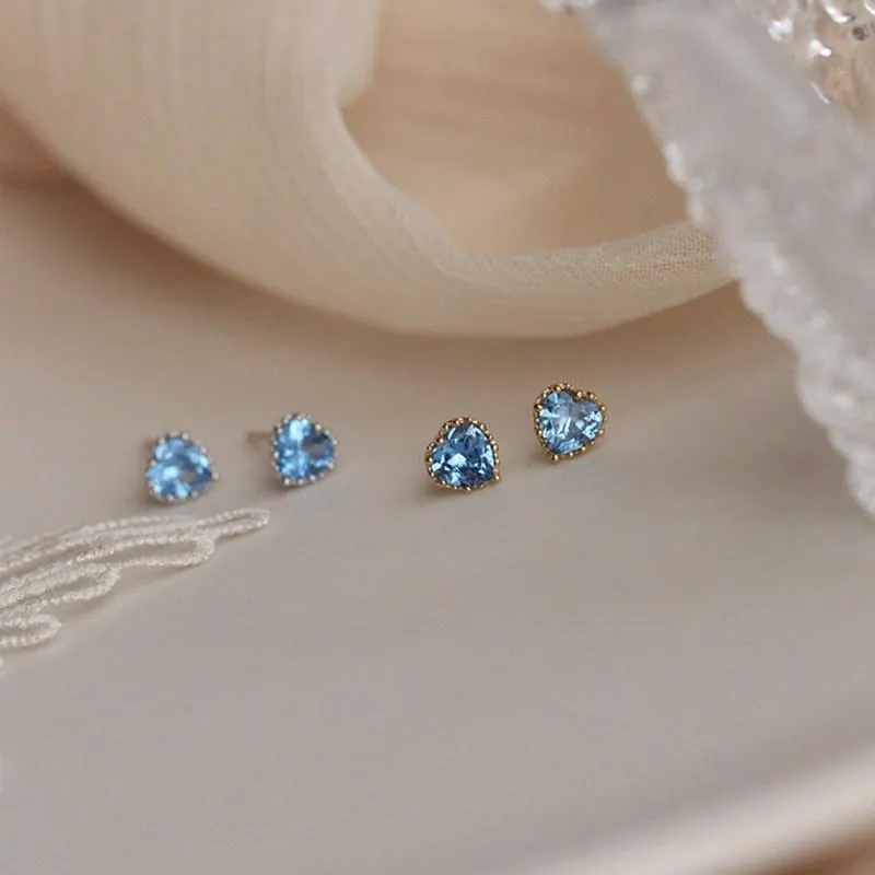 Stud Küpe Varış Zarif Gökyüzü Mavisi Kübik Zirkon Kalp 925 Kadınlar İçin Gümüş Kadın Fine Mücevher Yea598Stud