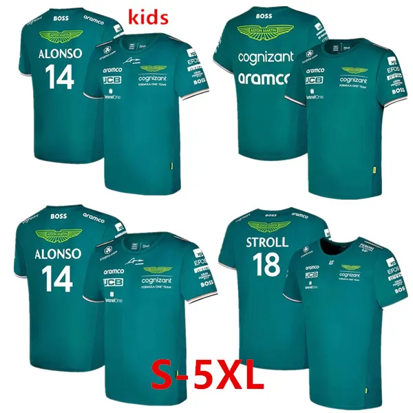 T-shirts pour hommes Enfants Aston Martin Jersey Amf1 2023 Officiel Mens Fernando Alonso Formule 1 Costume de course F1 Moto Motorcyc Tees