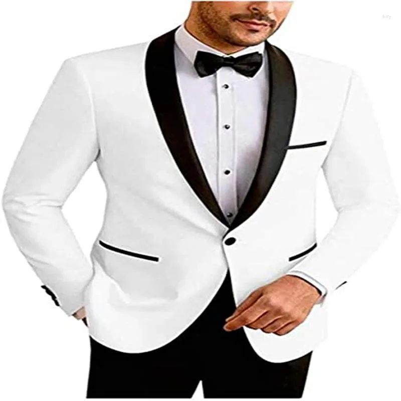 Mäns kostymer 2023 Ankomst Black Shawl Collar Men's Ivory 2 Pieces Slim Fit Custom Made One Button Bridegroom Wedding Tuxedos Blazer