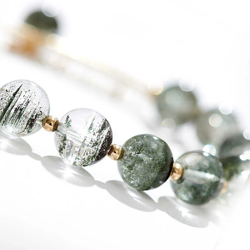 Pulseiras de pulseiras naturais de cristal de fantasma verde para mulheres