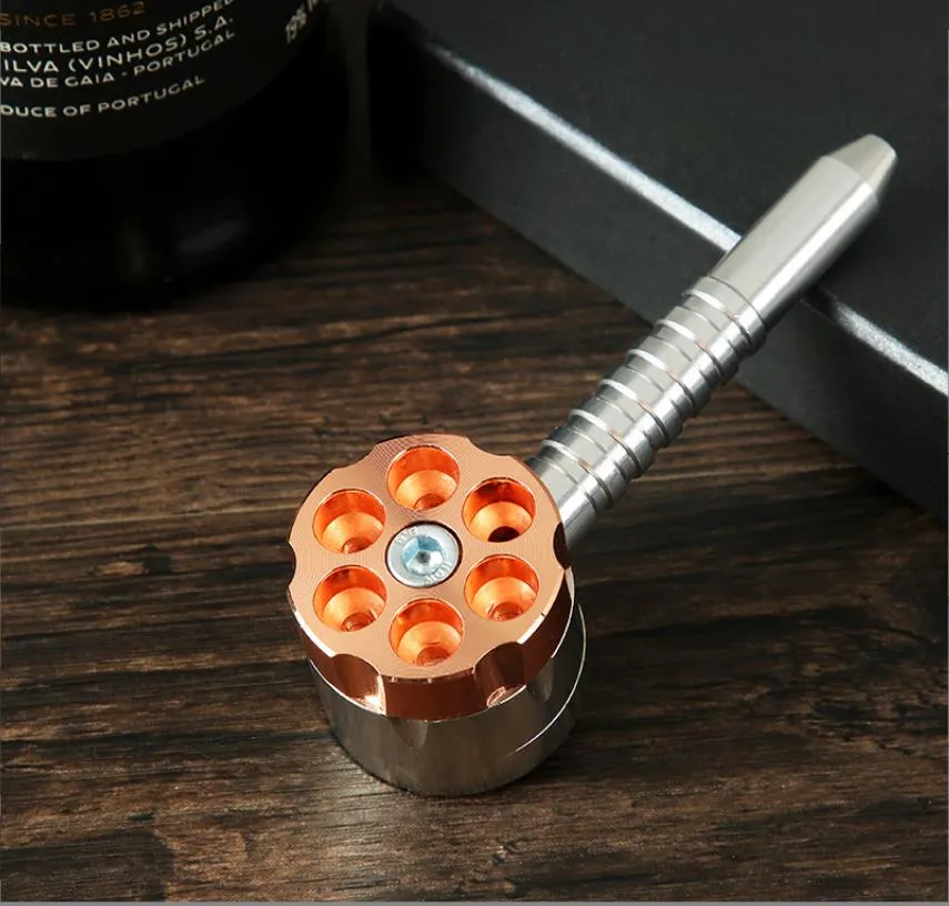 Left wheel 6-hole aluminum alloy pipe with cigarette grinder Cross-border foreign trade metal cigarette set is convenient and removable for cleaning