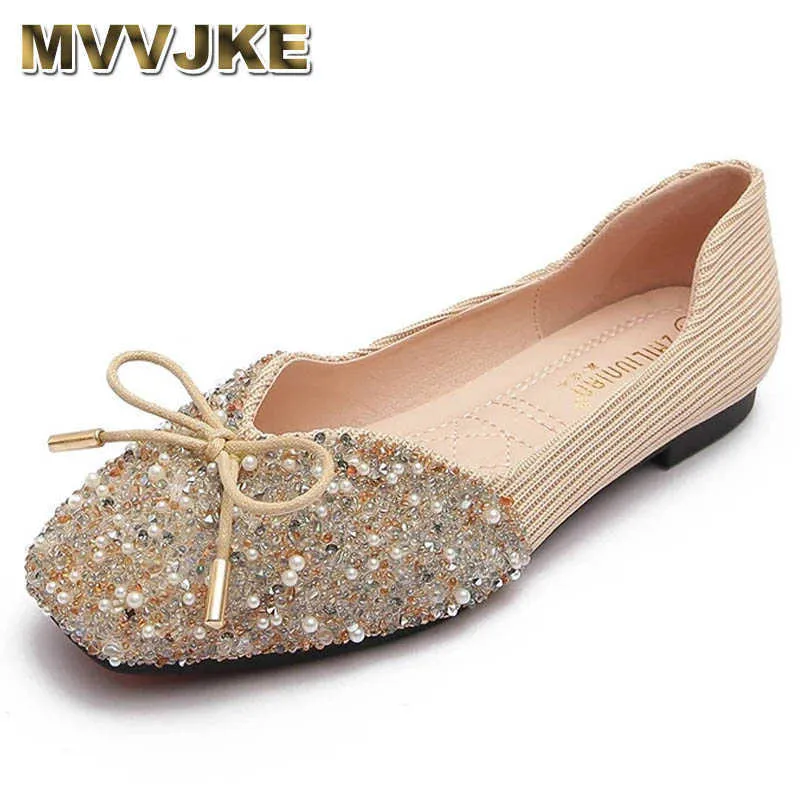 Dress Shoes MVVJKE Korean Fashion Slip on Shoes for Women Butterfly Knot Loafers Women Flats Shoes Women Crystal Square Toe Barefoot Shoes J230310