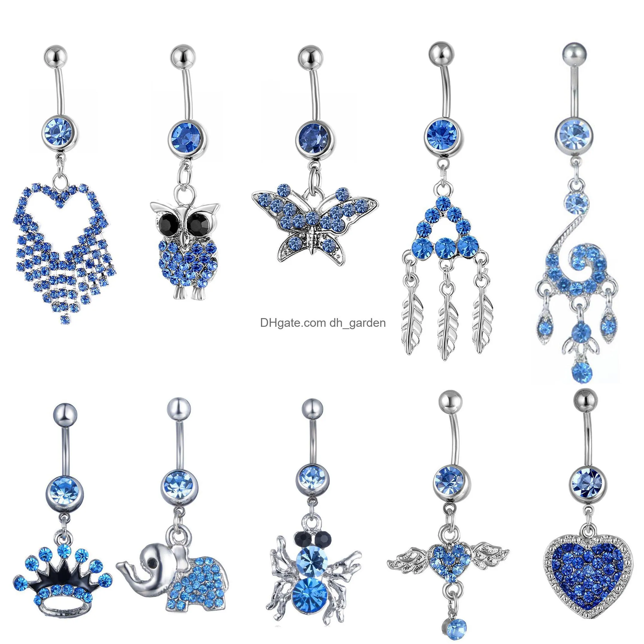 Nombril Bell Button Rings Lb10001 Belly Ring Mix 10 Styles Aqua.Colors Pcs Heart Buttonfly Owl Crown Spider Drop Delivery Juif Dhgarden Dhcw6