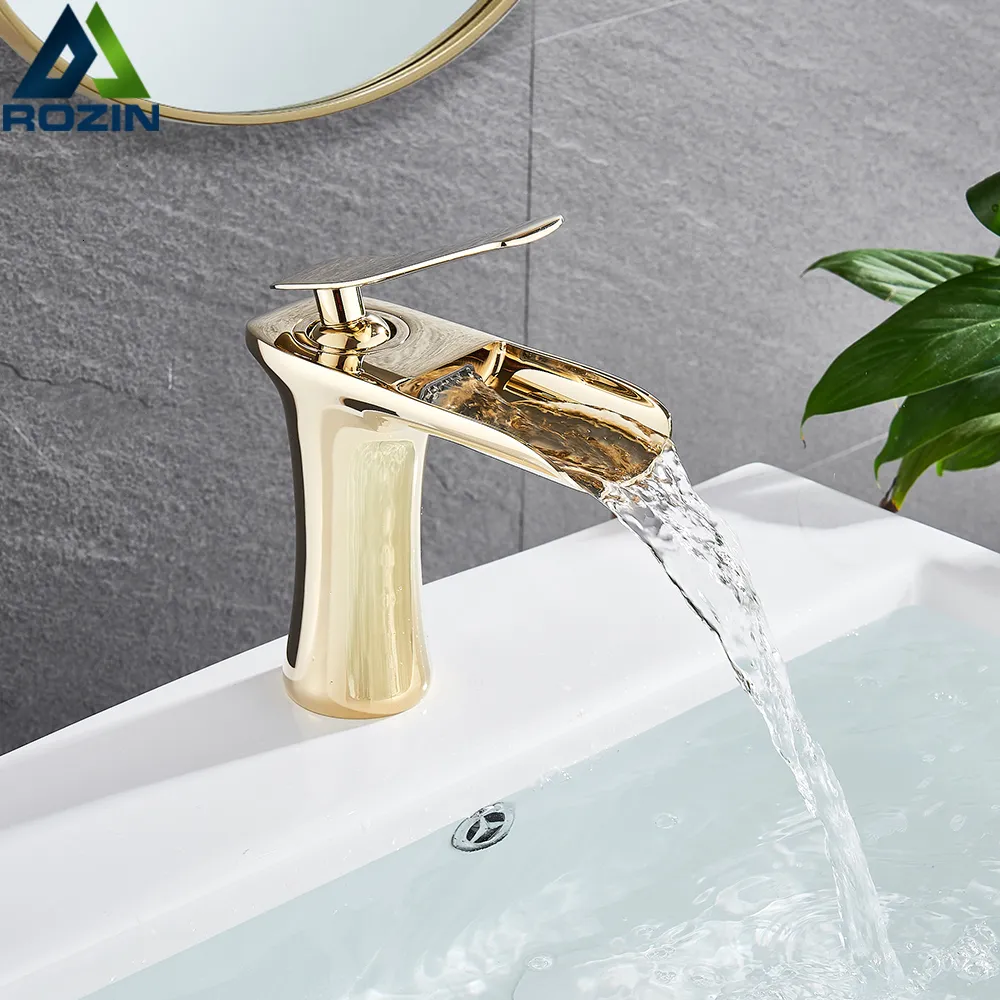 Bathroom Sink Faucets Golden Waterfall Bathroom Faucet Basin Sink Mixer Faucet Single Handle Bathroom Kitchen Cold and Water Tap Chrome White Tap 230311