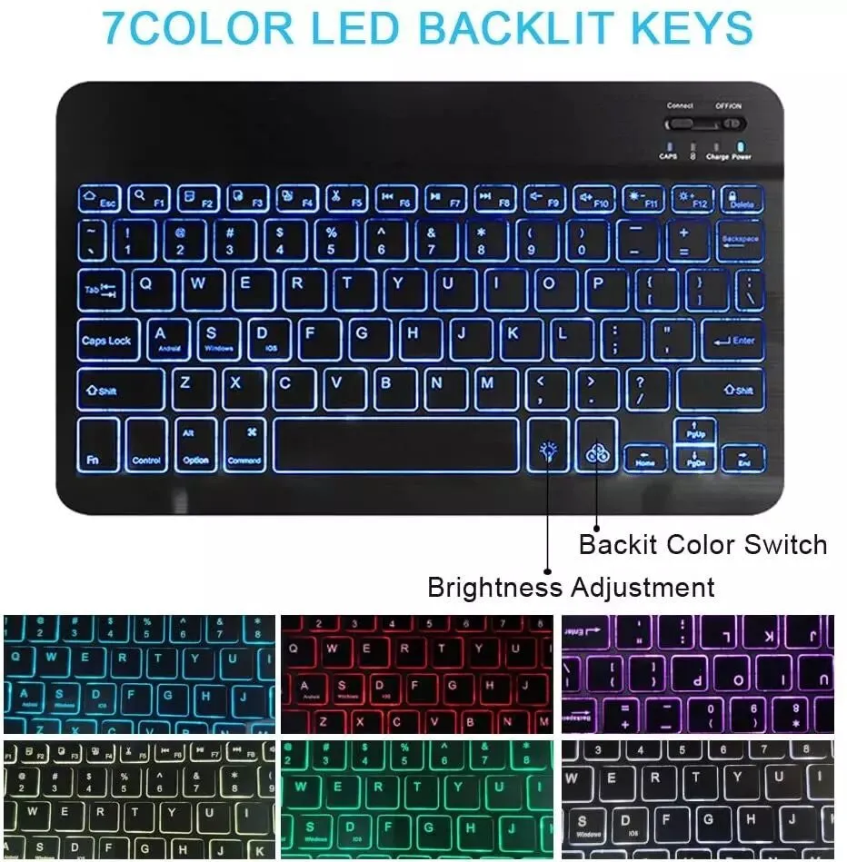 Colorful Backlit Keyboard Wireless Bluetooth Iuminate Keyboard Rechargeable Slim 78 Keys 10inch for iOS Andrlid Windows System