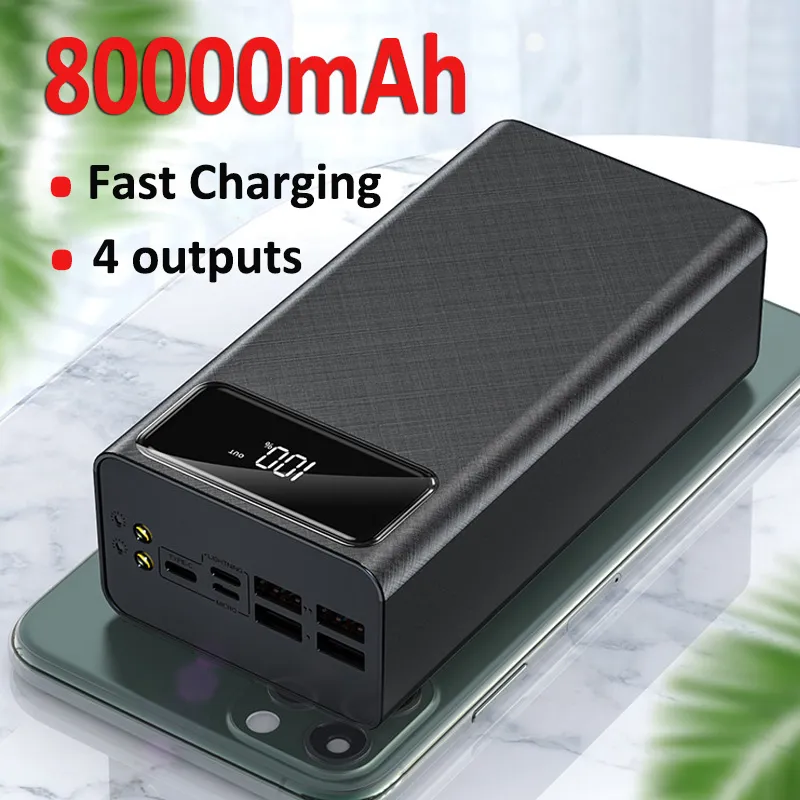 双方向高速充電パワーバンクポータブル80000MAH充電器高容量デジタルディスプレイXiaomi iPhone用外部バッテリーパック