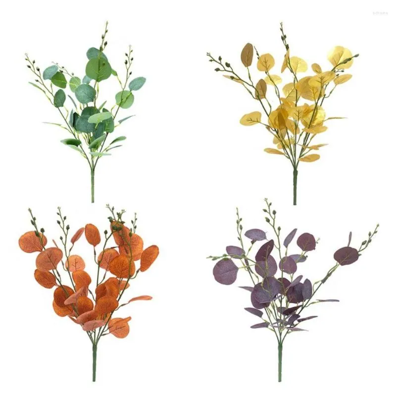 Flores decorativas 1pcs eucalipto artificial deixa a vegetação hastes para decoração de casamento de festas em casa vaso