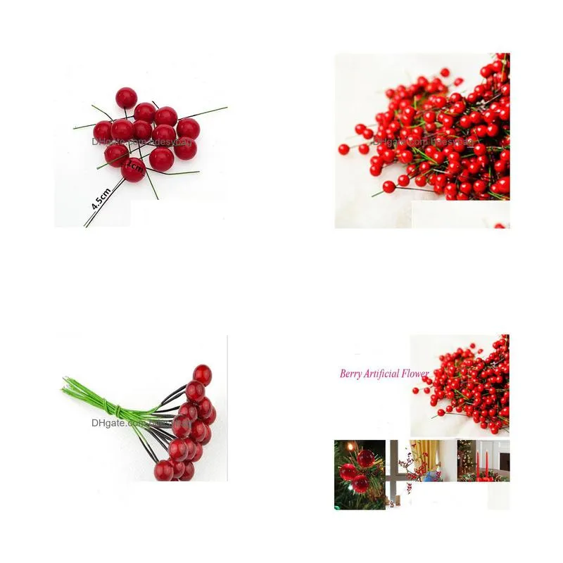 Декоративные цветы венки 100 шт./Лот искусственные ягоды Холли Цветочные Шелковые фрукты Свадебные рождественские растения бонсай тн.
