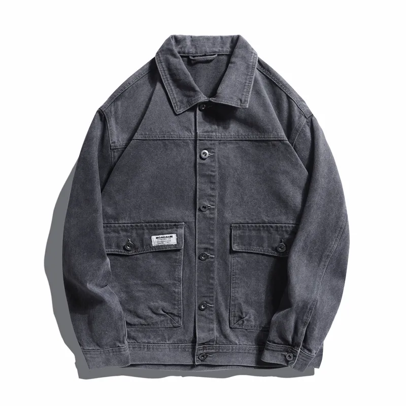 Vintage Mens Denim Jacket With Turn Down Collar Streetwear