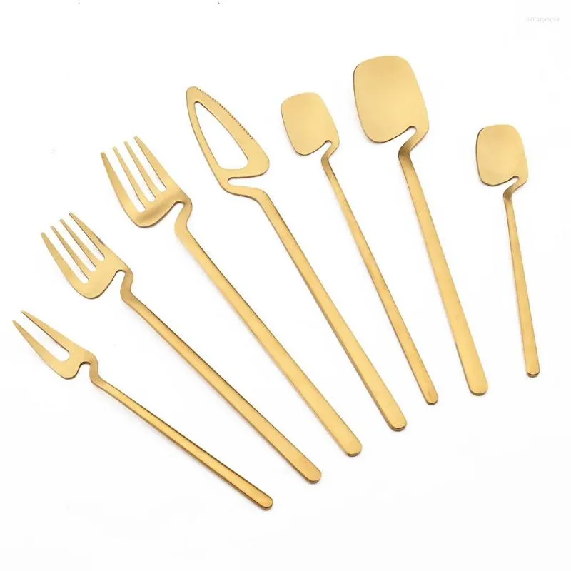 Conjuntos de utensílios de jantar 7pcs talheres fosco conjunto de faca garfo comprido colher fruta de aço inoxidável talheres de mesa de cozinha acessórios de cozinha