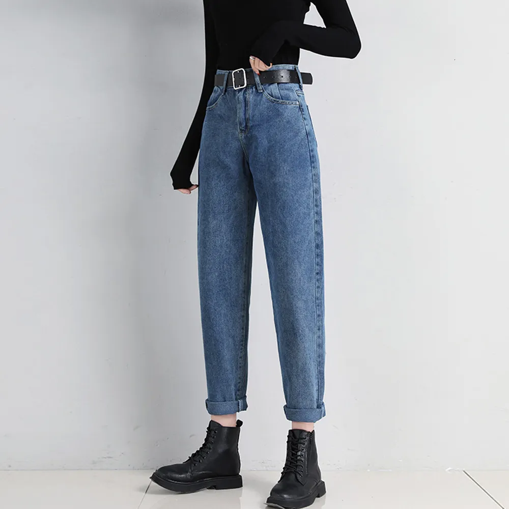 Kvinnors jeans mamma jeans kvinna lösa hög midja denim byxor vintage bf stil rak byxor jeans tvättade bomull harem byxor jeans 230311