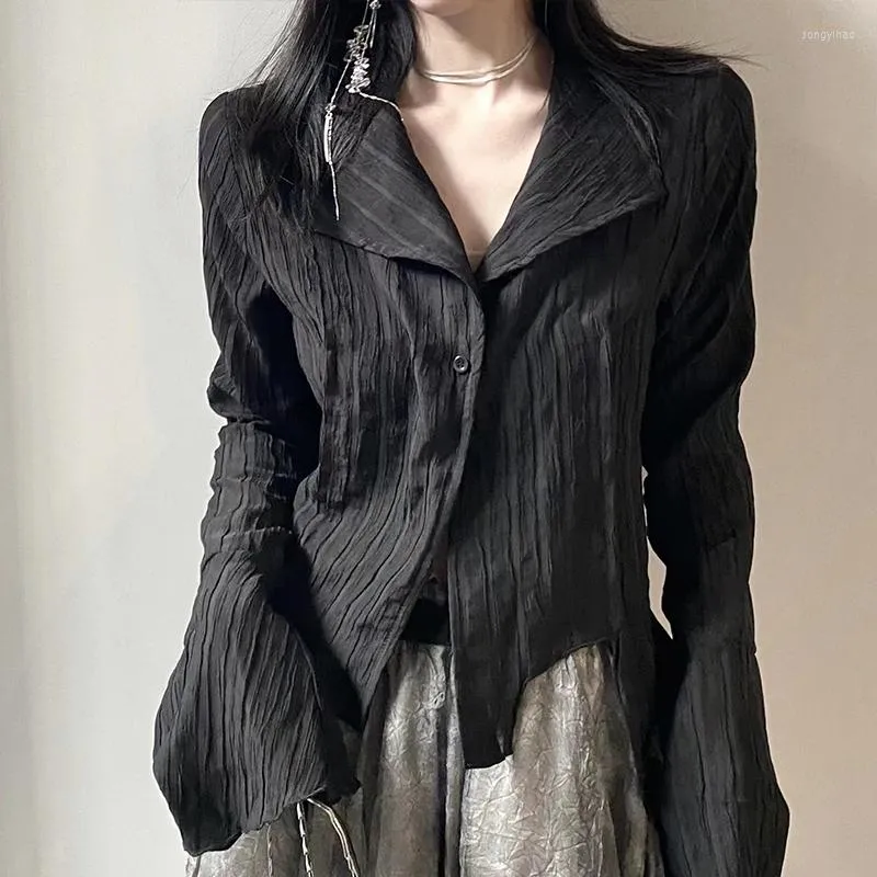 Women's Blouses 2023 Gotisch zwart shirt Donkere esthetische blouse vrouwen onregelmatige designer kleding emo alt grunge tops y2k