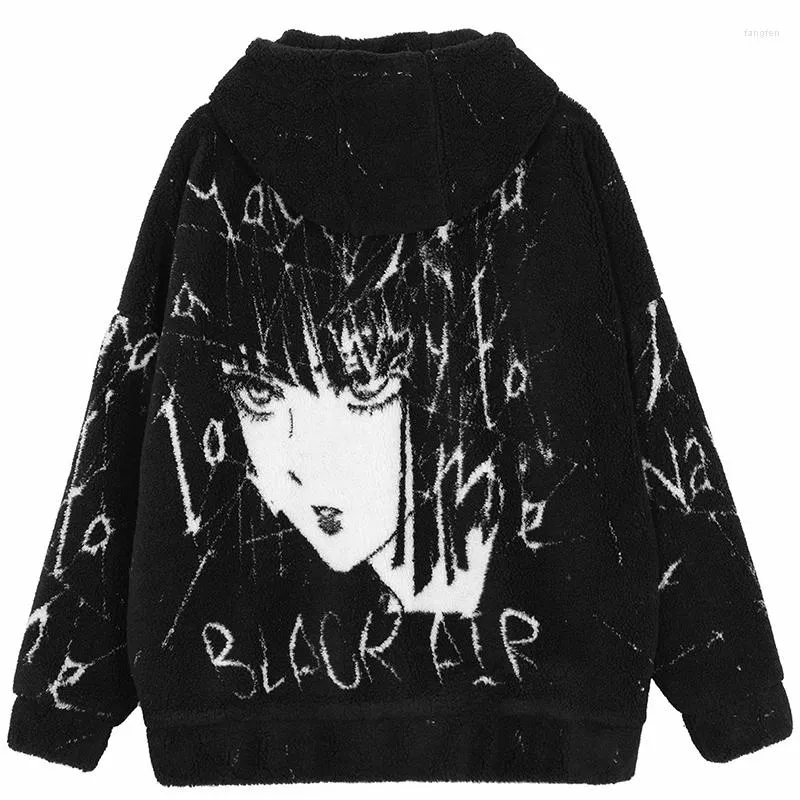 Heren Down Men Hip Hop Dikke Fleece Jackets Windscheper Anime Girl Graffiti Streetwear Harajuku Winter Fashion Warm Outwear Parka Coats