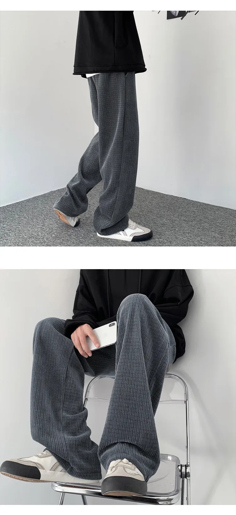 Men's Casual Corduroy Pants Straight Leg Loose Wide Leg Trousers ...