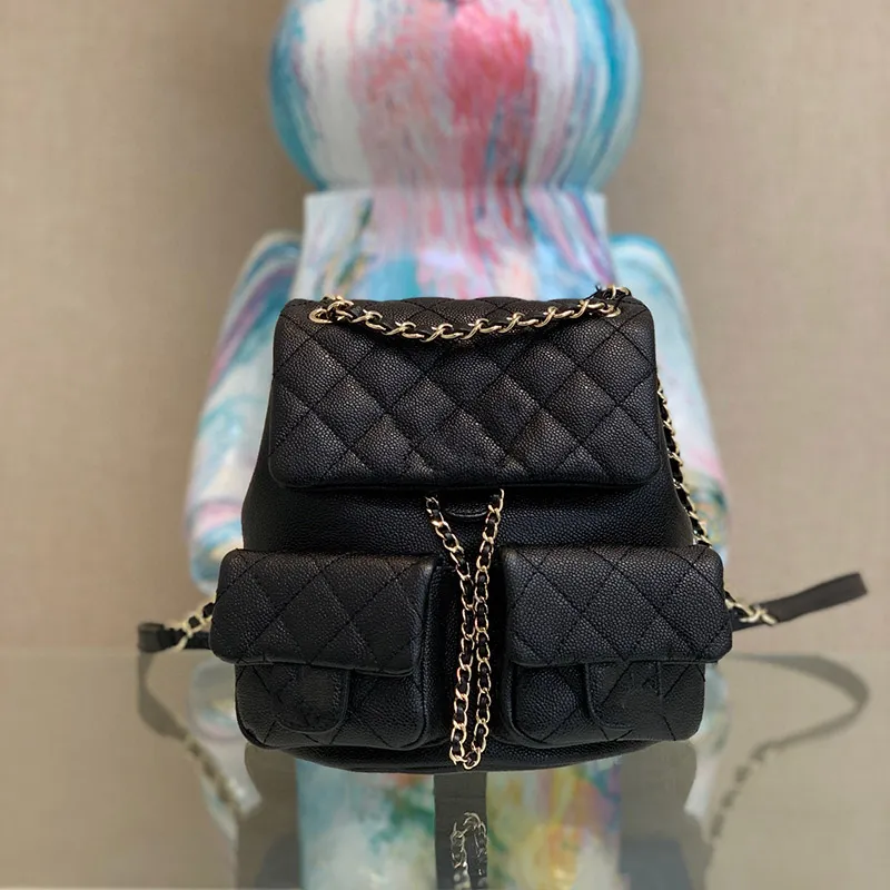 Top Tier Mirror Quality Designer Women Mini duma Backpack Classic Double Chain Shoulder Gold Bag Real Leather Clutch Handbag With Caviar cowhide One