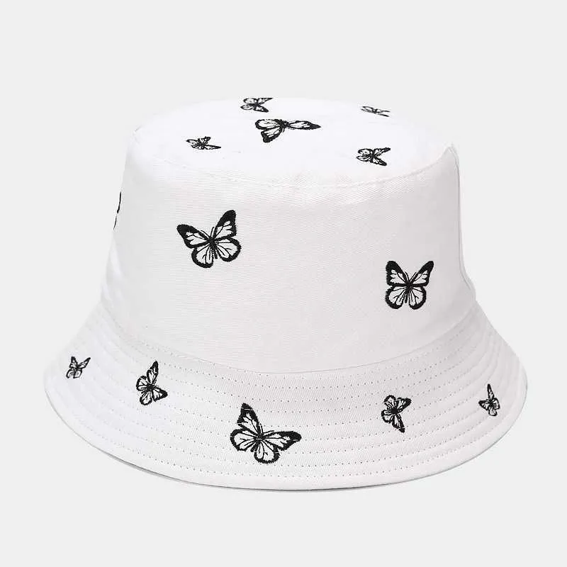 Szerokie brzegowe czapki wiadra biały motyl Mężczyźni Summer Beh Reversible Women Fishing Cessory Cessory Cap P230311