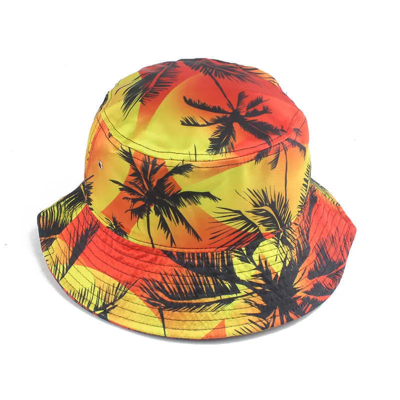 HBP PANAMA WIDE 2021 Nier Bim Summer Bucket Hats Coconut Tree Butterfly Bloemprint Vissershoed voor mannen Vrouwen Travel Beh Fishing Cap P230311