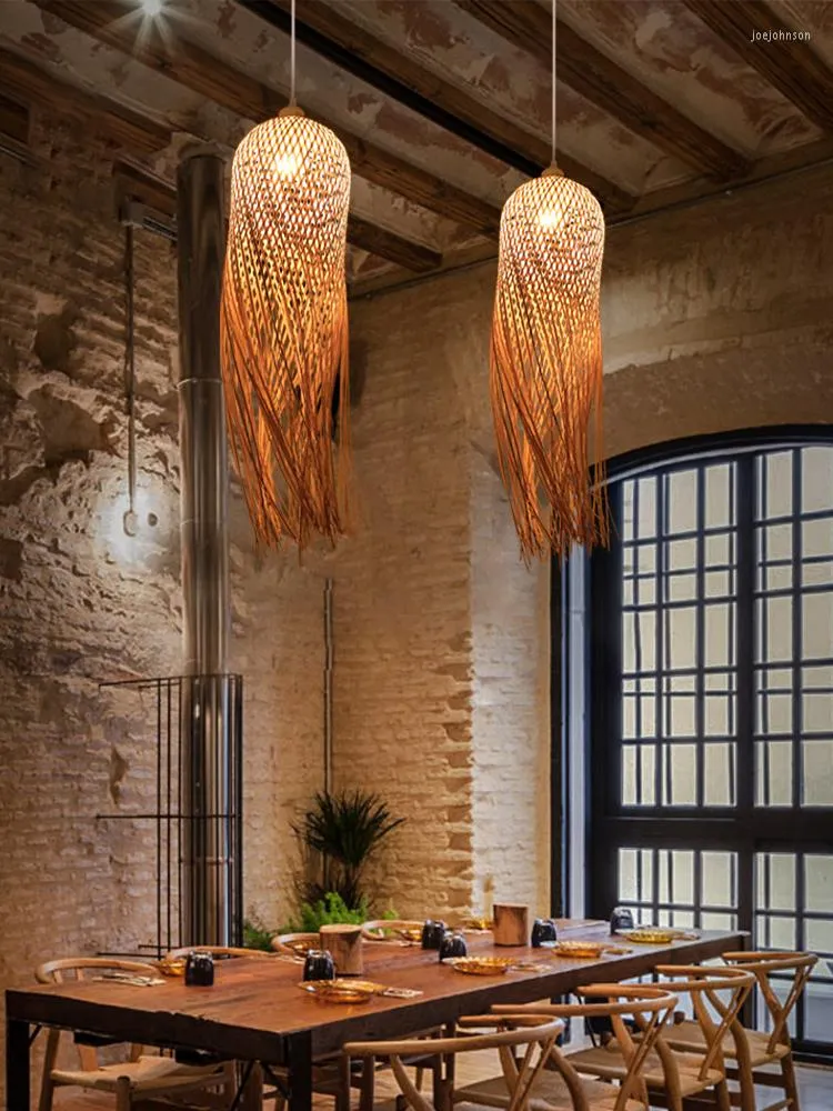 Handmade Southeast Asian Bamboo Pendant Light Rattan For Retro