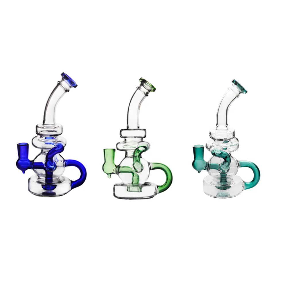 7,87 Zoll 14 mm tragbarer bewaffneter RECYCLER Glas-Wasserbong-Rohr Perc Dab Rig mit Schüssel