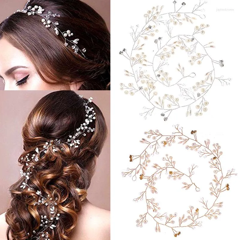 Headpieces Fashion Rose Gold Silver Color Handmade pannband Bröllop Brudhårband Pärl Crystal Headdress Rhinestone Hårtillbehör