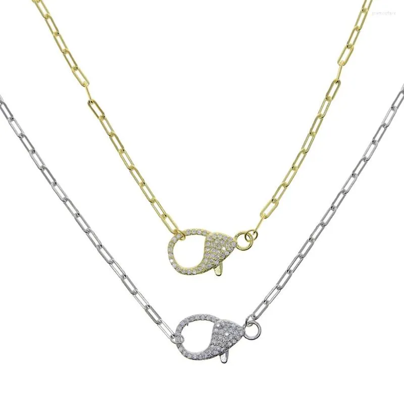 Chains Gold Color Pendant Necklace For Women CZ 925 Sterling Silver Lock Hook Lobster Clasps Punk Chunky Chain Jewelry