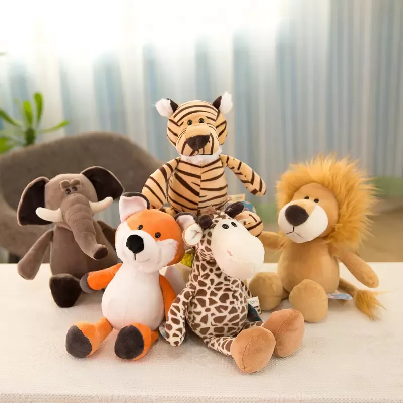 Forest Animal Plush bambola giraffa Elefante Leone Monkey Dog Tiger Activity Regalo per bambini Pelici di compleanno Giocheo