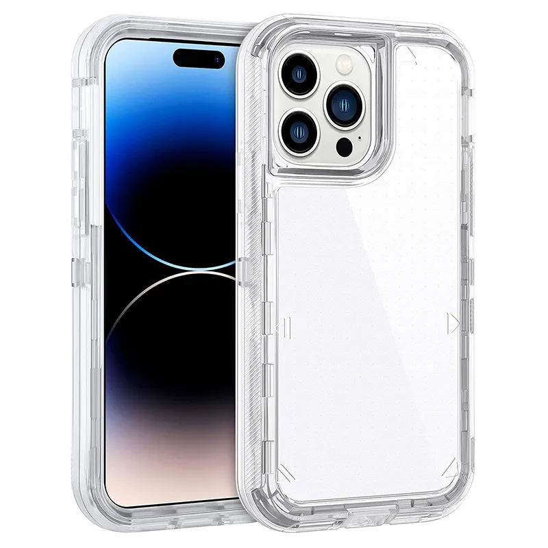 Transparent Armor Defender Phone Cases For iPhone 15 11 13 12 14 Pro Max Three Layer Clear Heavy Duty Protective Shockproof Cover Fit 15 14Plus 13Mini XR 8Plus SE