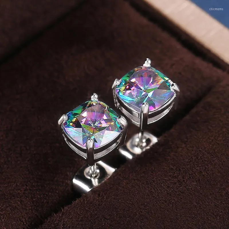 Stud Earrings Luxury Simple Brilliant Multicolor Cubic Zirconia For Women Fashion Female Wedding Jewelry Accessories