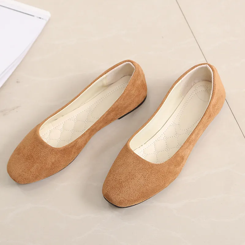 2023 New Fashion Square Slippers Head Single Shoes Fashion Flat Women's Suede Shallow Mouth Single Shoes Women's Shoes 05