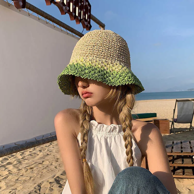Geniş Memlu Şapkalar Kadınlar İçin Renkli Siper Şapkalar İlkbahar ve Yaz Seaside Seyahat Fotoğraf Beh Cap Dış Mekan Gölgesi Katlanabilir Dokuma Kova Şapkası P230311