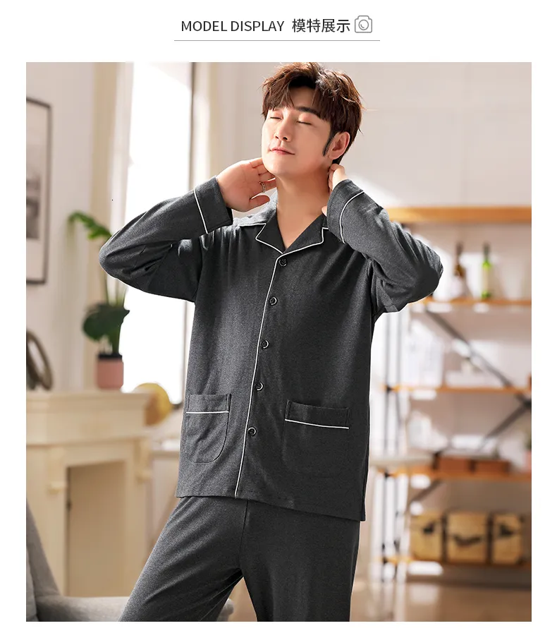 Ropa De Dormir Para Hombres 6XL Pijama De Algodon Completo Para Hombres 2 Piezas Lounge Pijamas Pijamas Plaid Otono Camison Ropa Para El Hogar Hombre PJs Conjunto De Pijamas De Algodon Puro