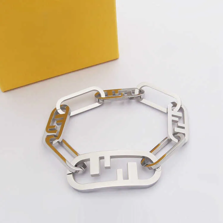 Bracelets Titanium steel jewelry hollow out double F THICK BRACELET women's f letter chain piece Bracelet Set