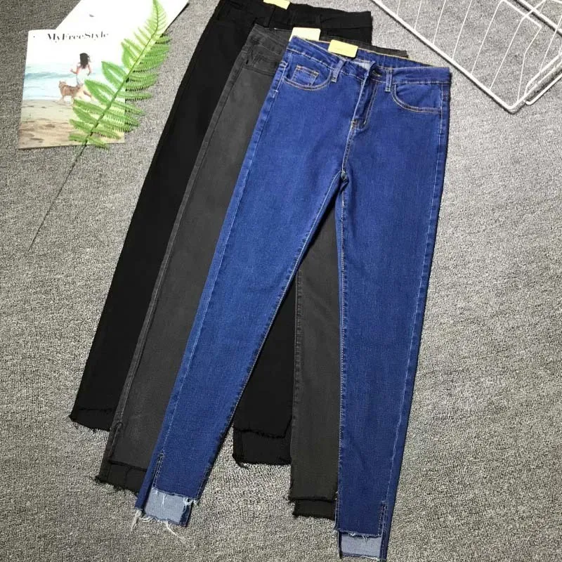 Kvinnors jeans jeans kvinna hög midja stretch mamma plus storlek kvinnor jeans elastiska blå svart mager jeans kvinna kläder koreanska jeans denim 5xl 230311