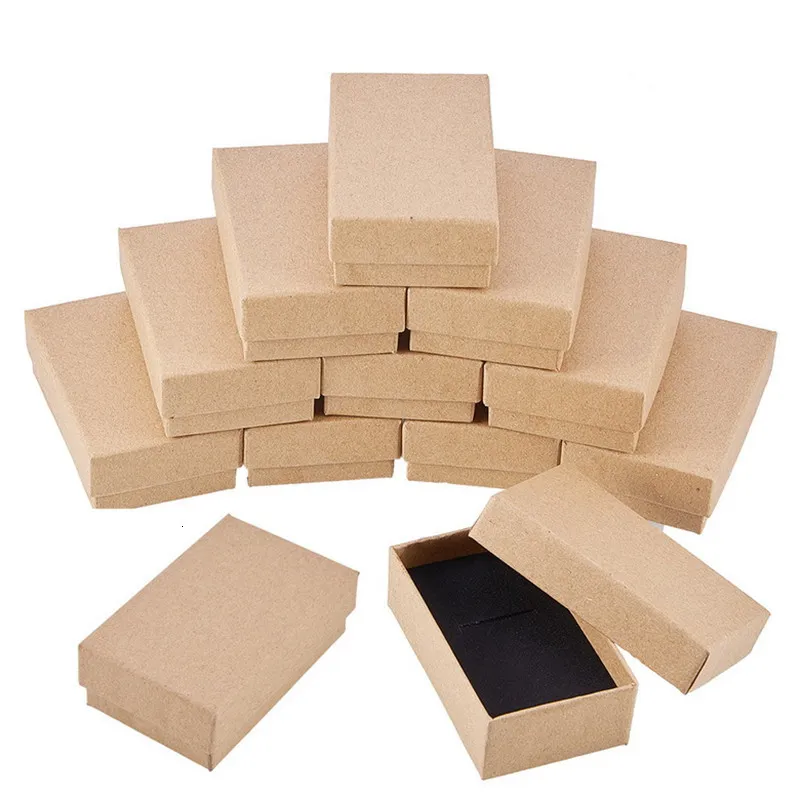 Boîtes à bijoux 24pcs boîte à bijoux rétro kraft avec éponge à l'intérieur des boîtes en carton cadeau pour bague collier boucle d'oreille bijoux affichage boîte d'emballage 230310