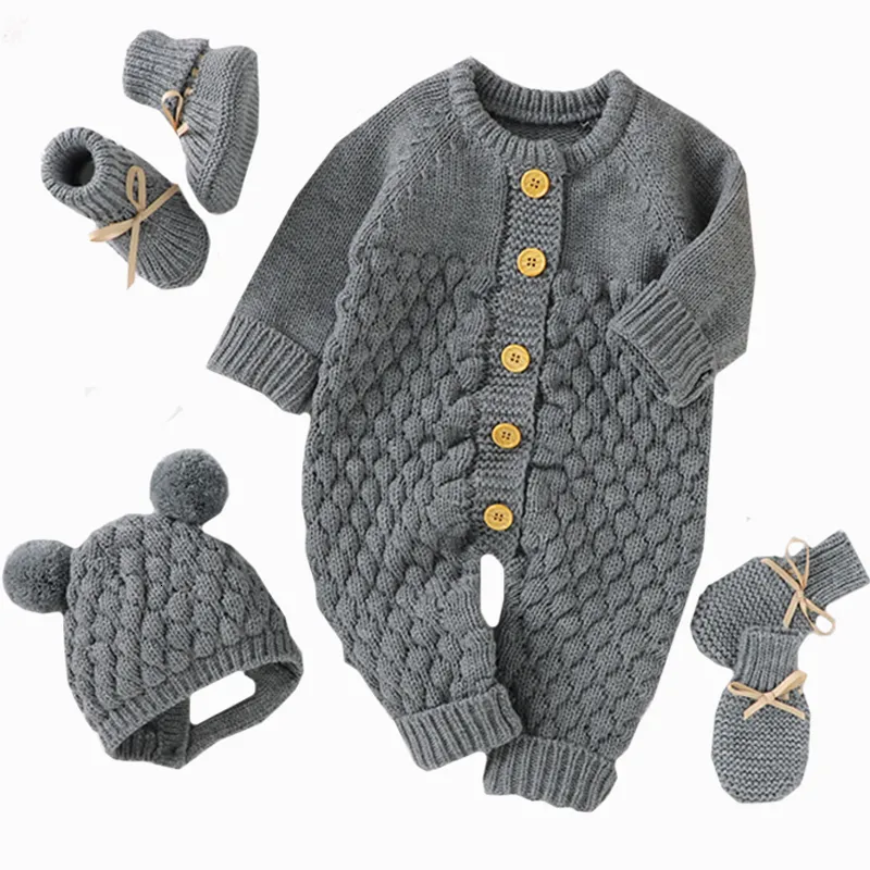 Rompers Winter Warm gebreide baby Rompers Babyschoenen Handschoenen Kleding Autumn Born Boy Girl Jumpsuit Outfit Toddler Infant Knitwear 230311