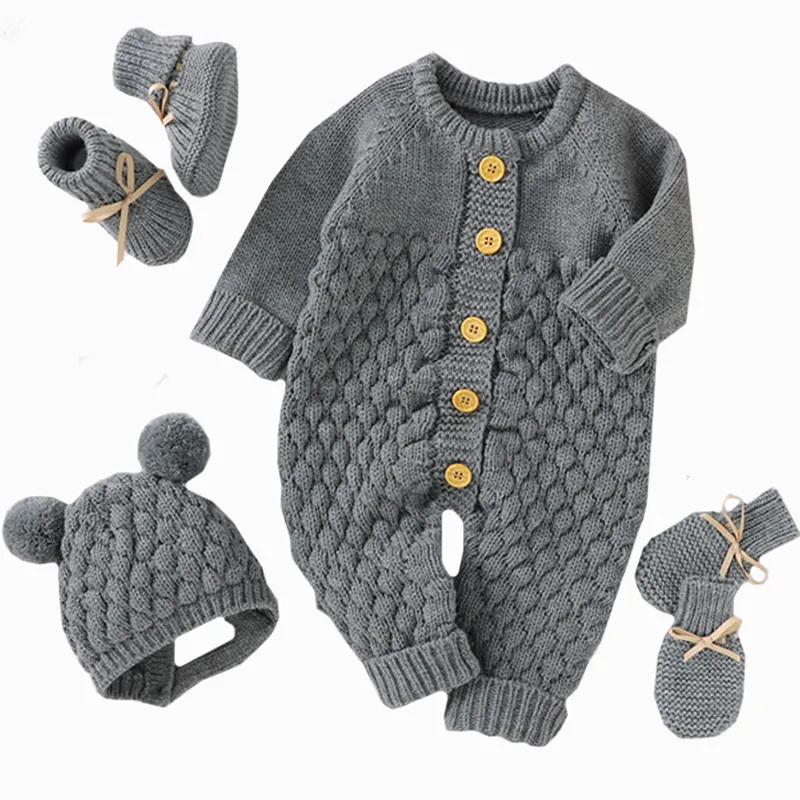 Barboteuses Hiver chaud tricoté bébé barboteuses bébé chaussures gants vêtements automne né garçon fille combinaison tenue enfant en bas âge infantile tricots 230311