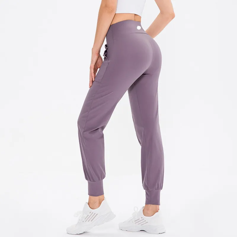 Lulu Women Yoga Ninth Pants Running Fitness Joggers miękkie wysokie talia elastyczne spodni joggingowe 5 kolorów