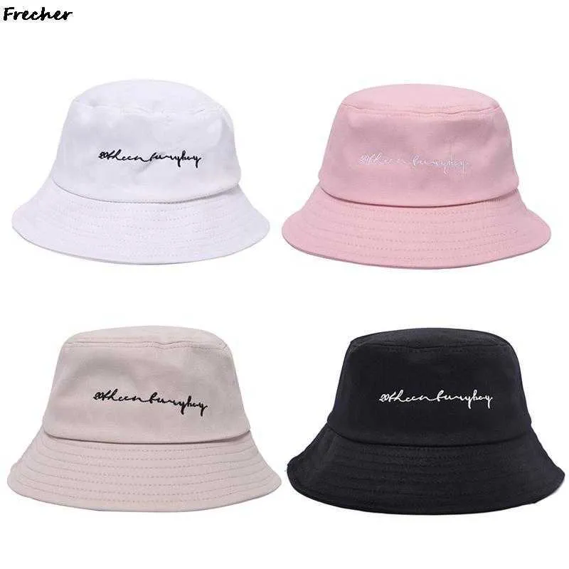 Wide Brim Hats Korean Version Summer Sun Hat Letter Embroidery Bucket Hats Women Hip Hop Cap Breathable Cotton Fashion Panama Beh Caps P230311