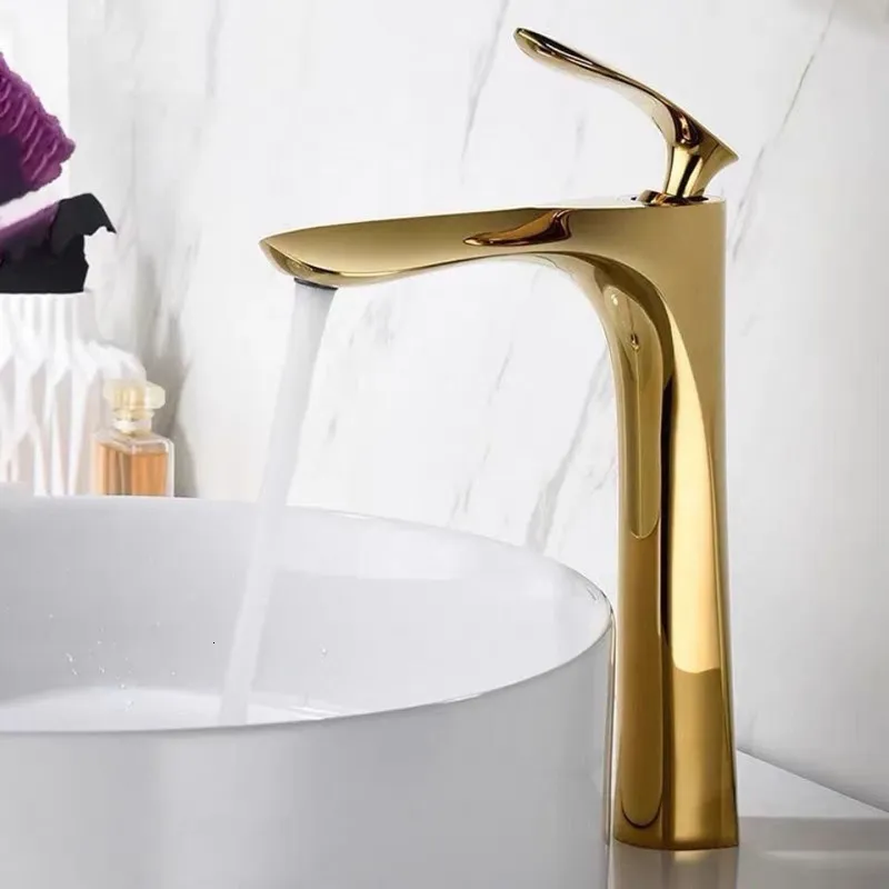 Bathroom Sink Faucets Gold Chrome Bathroom Faucet Cold Water Sink Mixer Tap Brass Basin Faucets Single Hole Deck Mounted Tapware Single Handle 230311