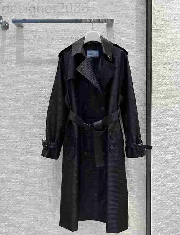 Kadın Trençkotları Tasarımcı Milan Pist 2023 Yeni Bahar Yakası Boyun Uzun Kollu Panelli Marka Aynı Stil Dış Giyim 83PJ