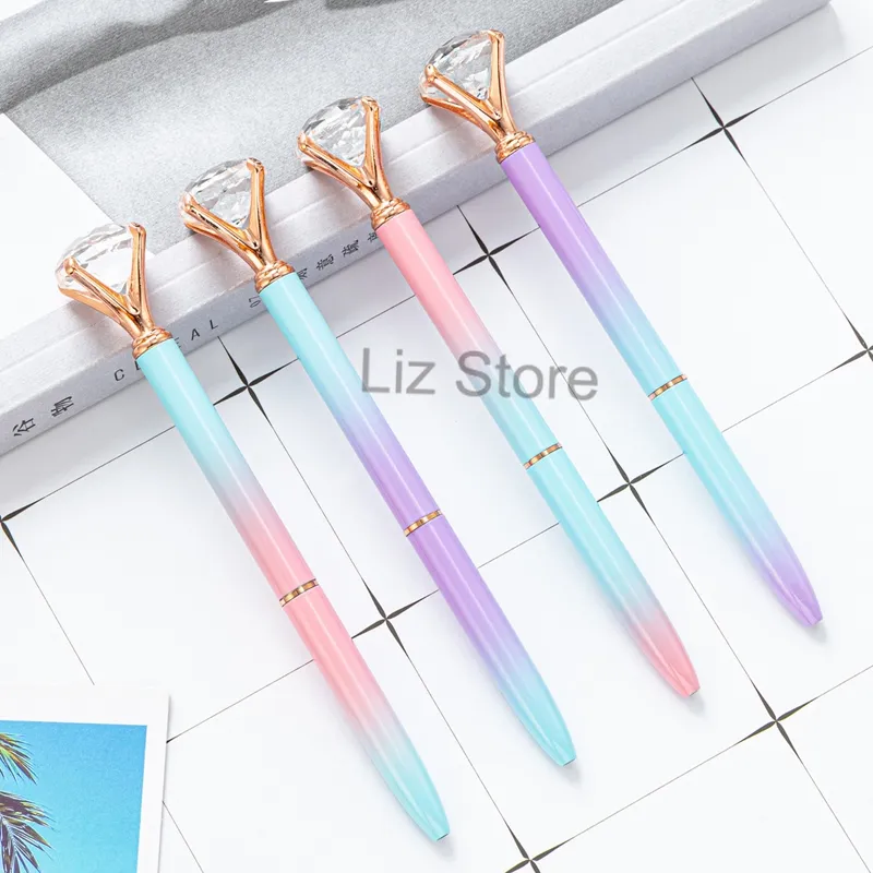 Gradient Colors Stylo à bille étudiant avec gros diamants Cristal Diamant Stylo à bille Bureau École Étudiant Métal Gem Stylos à bille TH0847