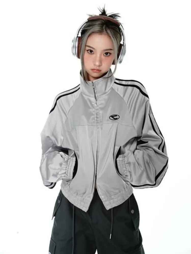 Jacken Frauen koreanische Frauen Acubi Streetwear Vintage Cyber Y2K Ästhetik Teachwear Reißverschluss Über auf.