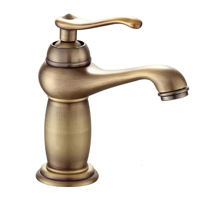 Bathroom Sink Faucets Antique Brass Bathroom Sink Faucets Single Handle One Hole Deck Mounted Lavatory Mixer Tap Retro Basin Faucets Brushed lavatorio 230311