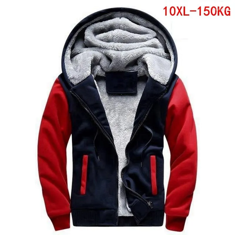 Men's Hoodies Hooded Sweatshirt Large Size 7XL 8XL 9XL 10XL Long Sleeve Fleece Zipper Autumn Winter Blue Red Colorblock Jacket