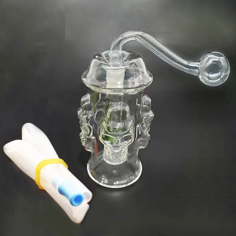 Partihandel rökning 10 mm manlig skalle glas cigarett dab rigg bongs vatten olje brännare rör med silikonslang