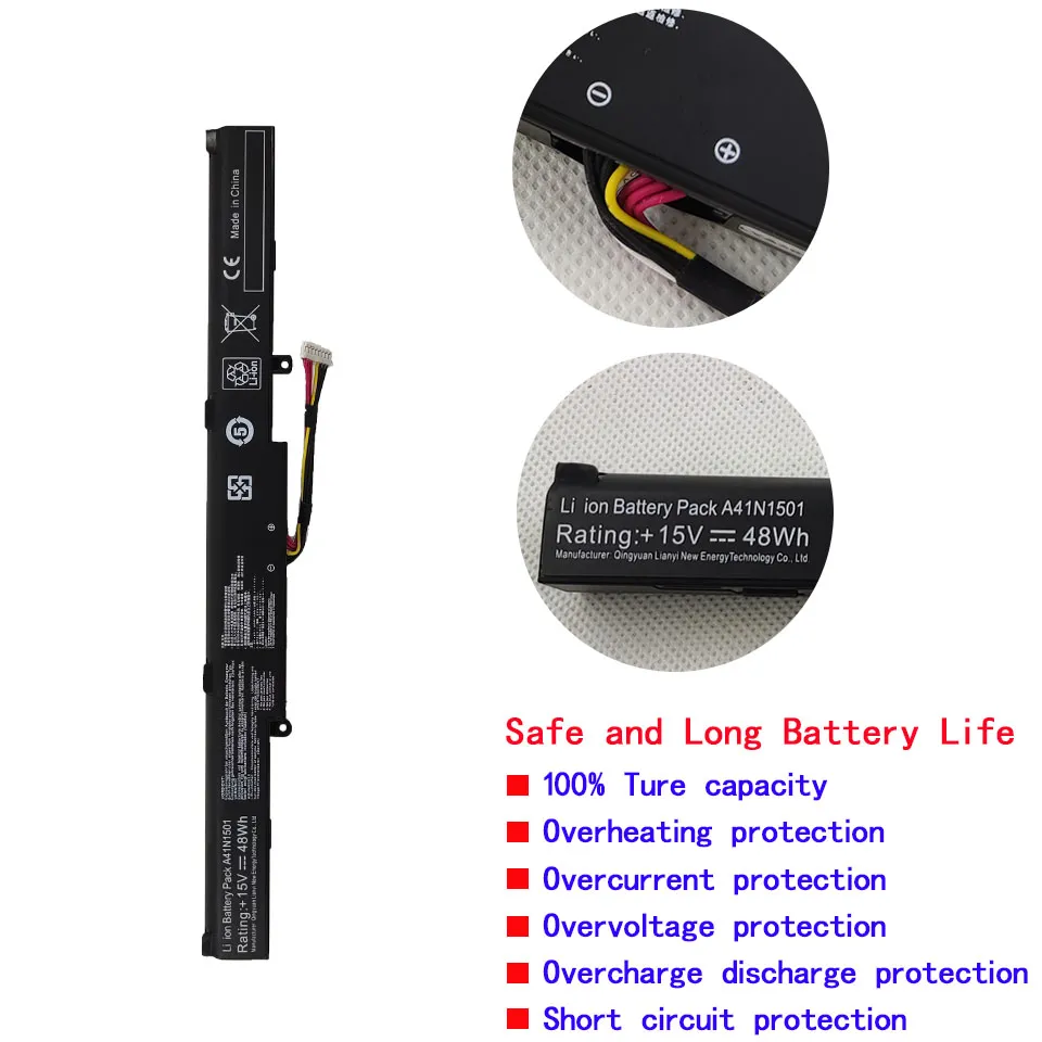 48Wh Replacement Laptop Battery A41N1501 – For ASUS ROG N552 N552V N552VW N752 N752VX GL752 (4-Cell, 15V)