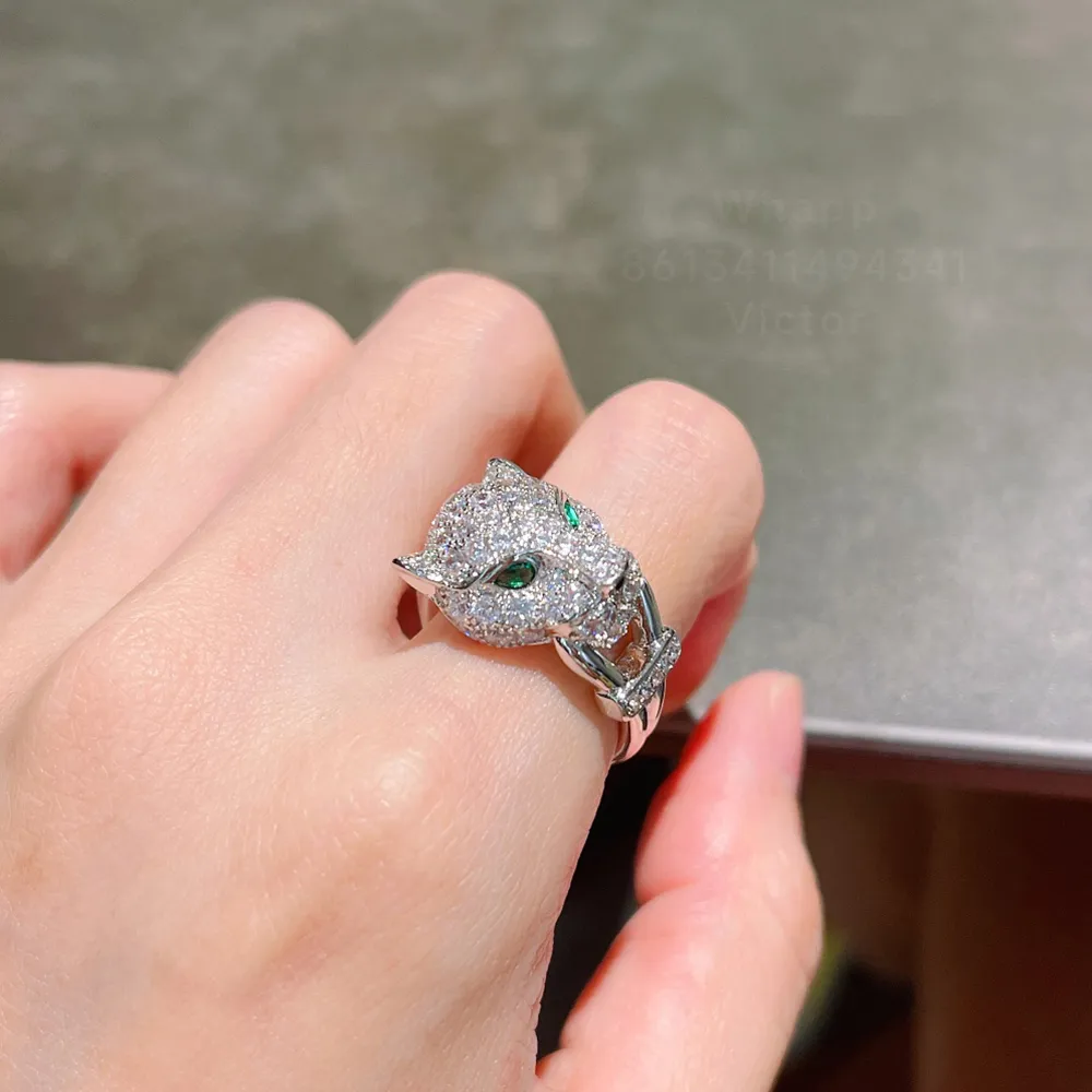 Panthere Ring för kvinnodesigner för Man Fade Diamond Mormor Emerald Sterling Silver T0p Kvalitet Officiella reproduktioner Jubileumsgåva 021