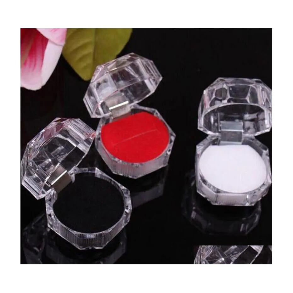 Gunsthouders Acryl Crystal Clear Ring Box Transparant Black White Red Stud Earring Sieraden Cadeau -dozen Verpakking Druppel Dhhff