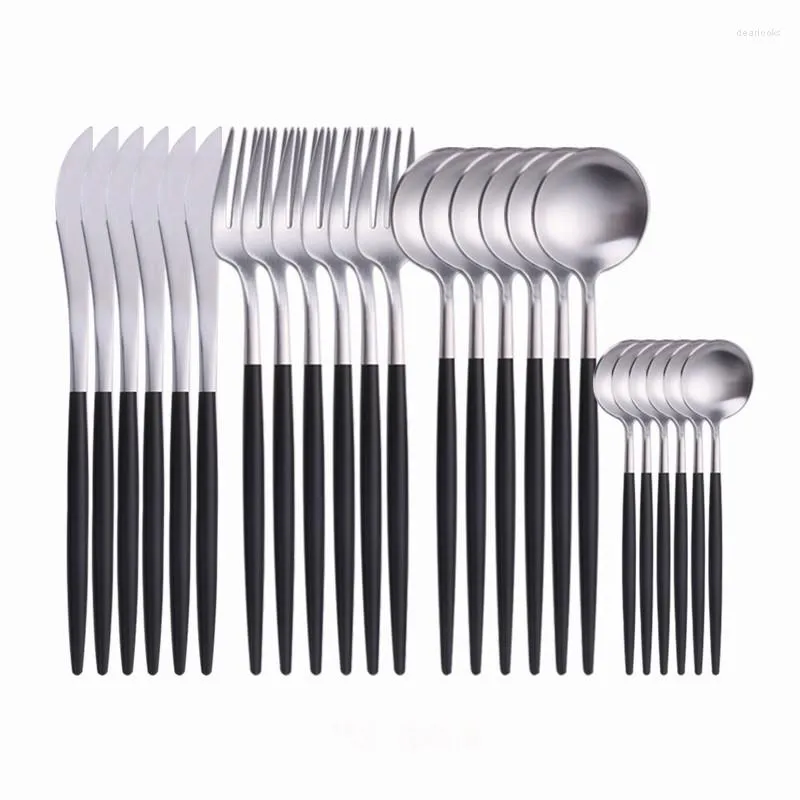 Ensembles de vaisselle cuisine vaisselle noire ensemble de couverts en acier inoxydable de 24 pièces maison fourchettes couteaux cuillères dîner appareil goutte